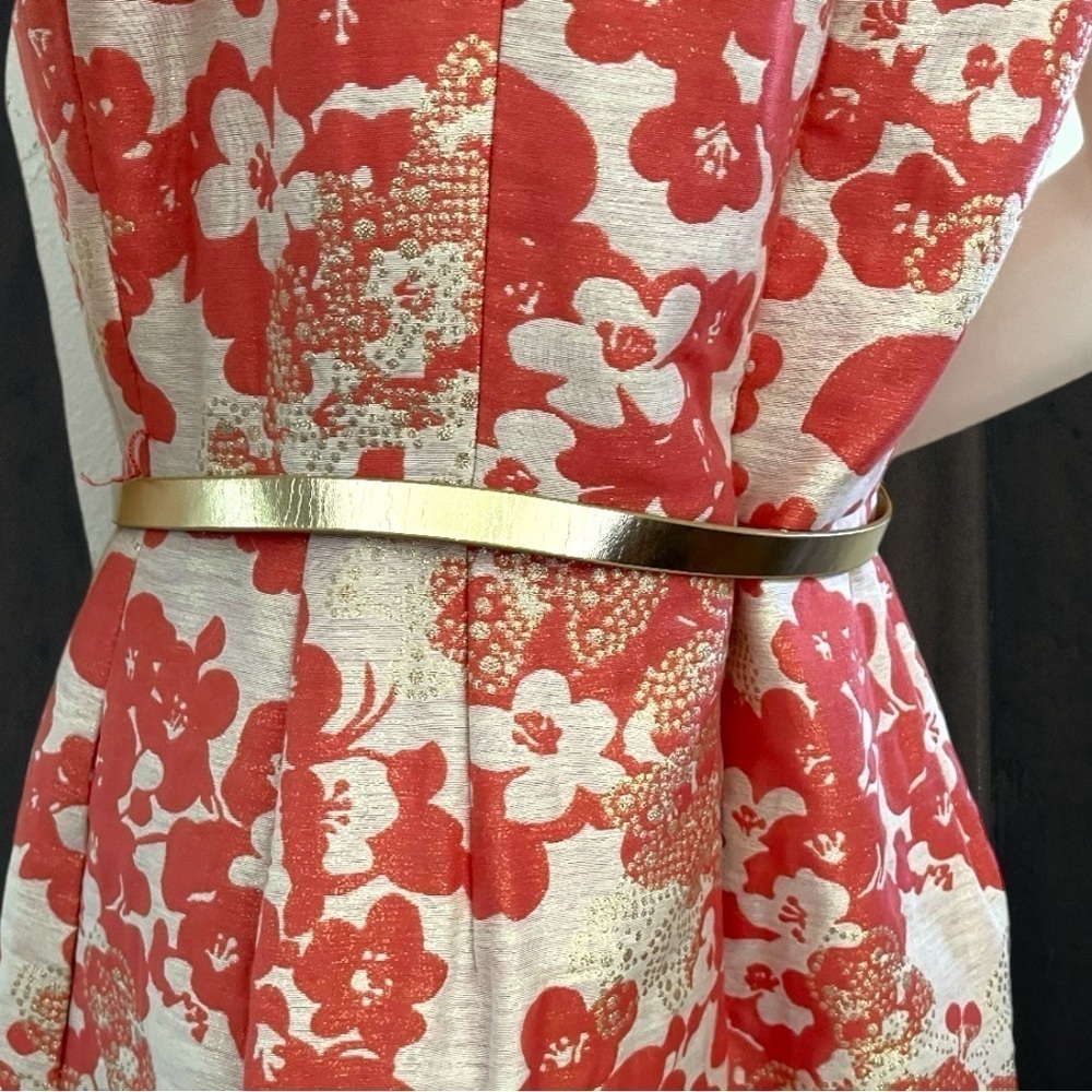 Tahari Women’s ASL Metallic Gold and Jacquard Orange Floral Fit n Flare Size 12 - Picture 16 of 16